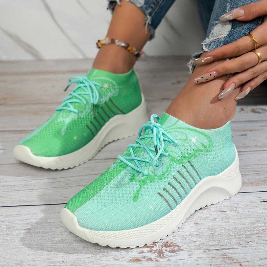 Butterfly Printed Breathable Sneakers for Women Lightweight Anti-Slip Woman's Sports Shoes  Fashion Lace-Up Tennis Shoes