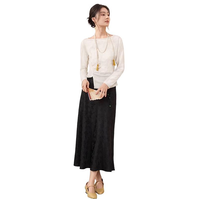 Xiangying New Chinese Style Jacquard Long Sleeve Top M
