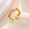 Dainty Pink Daisy Heart Stainless Steel Ring Gold Color Anti Fading Open Rings Women Wedding Jewelry Vacation Accessories Gifts