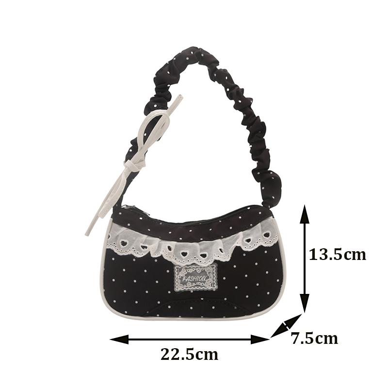 Lace Polka Dot Shoulder Bag Stretchable Strap Large Capacity Pleated Underarm Bag Multi-Color French Stick Handbag Purse