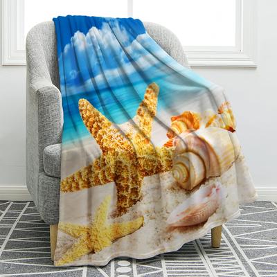 Coastal Decor Blanket with Starfish Design Soft Lightweight for Sofa Bedroom Bring Beach Vacation Vibe Home