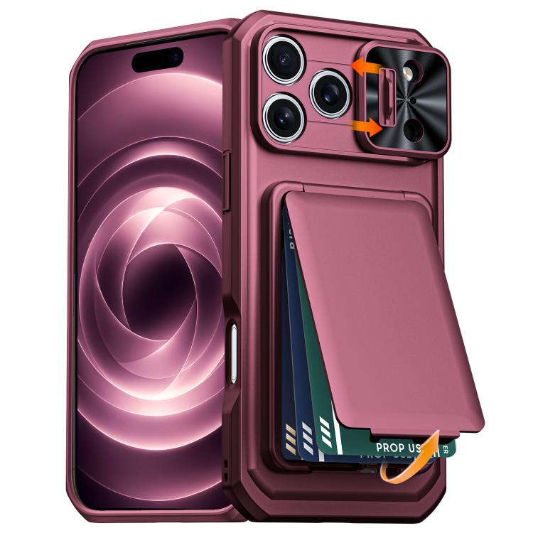 Flip Card Holder Sliding Camera Cover PC Hybrid TPU Phone Case