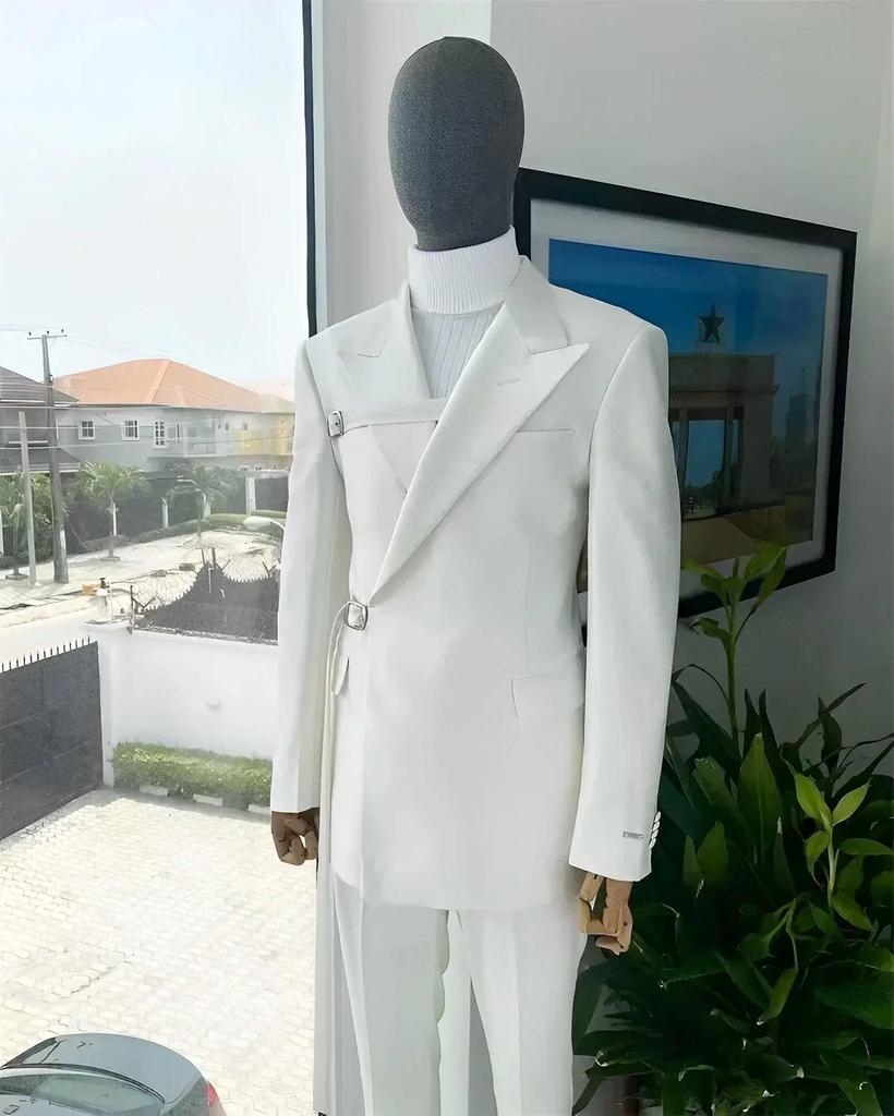 Elegant  White  Solid Men Suits Two Piece Formal Notch Lapel Single Breasted Slim Fit Outfits Office Business Casual Suits