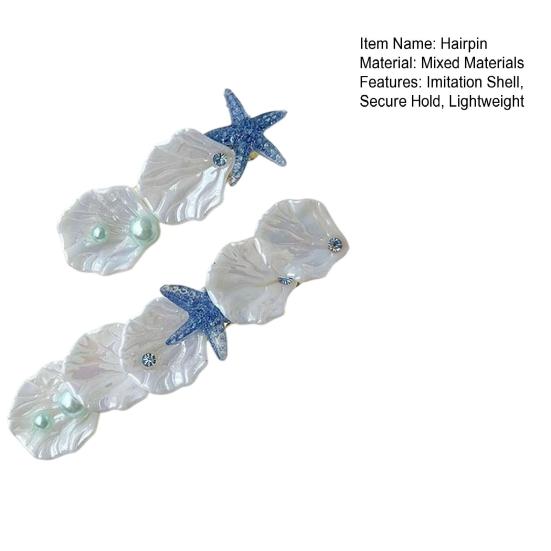 1 Paio Fermacapelli Guscio Imitazione Stella Marina Decorazione Mollette Stile Oceanico Estate Frangia Laterale