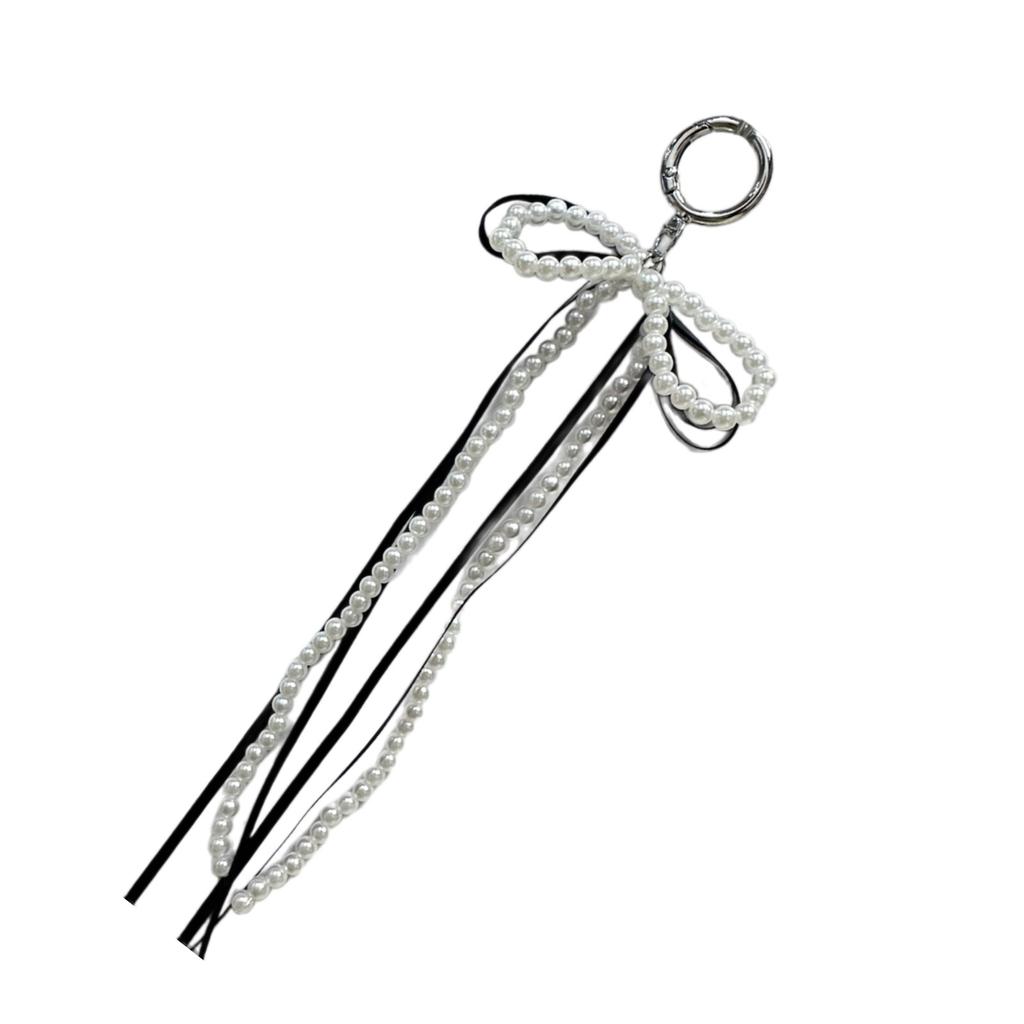 Sweet Ribbon Bowknot Pearls Keychain Charm Fashionable Key Accessory Cuteness Bag Charm Suitable for Keys and Bags