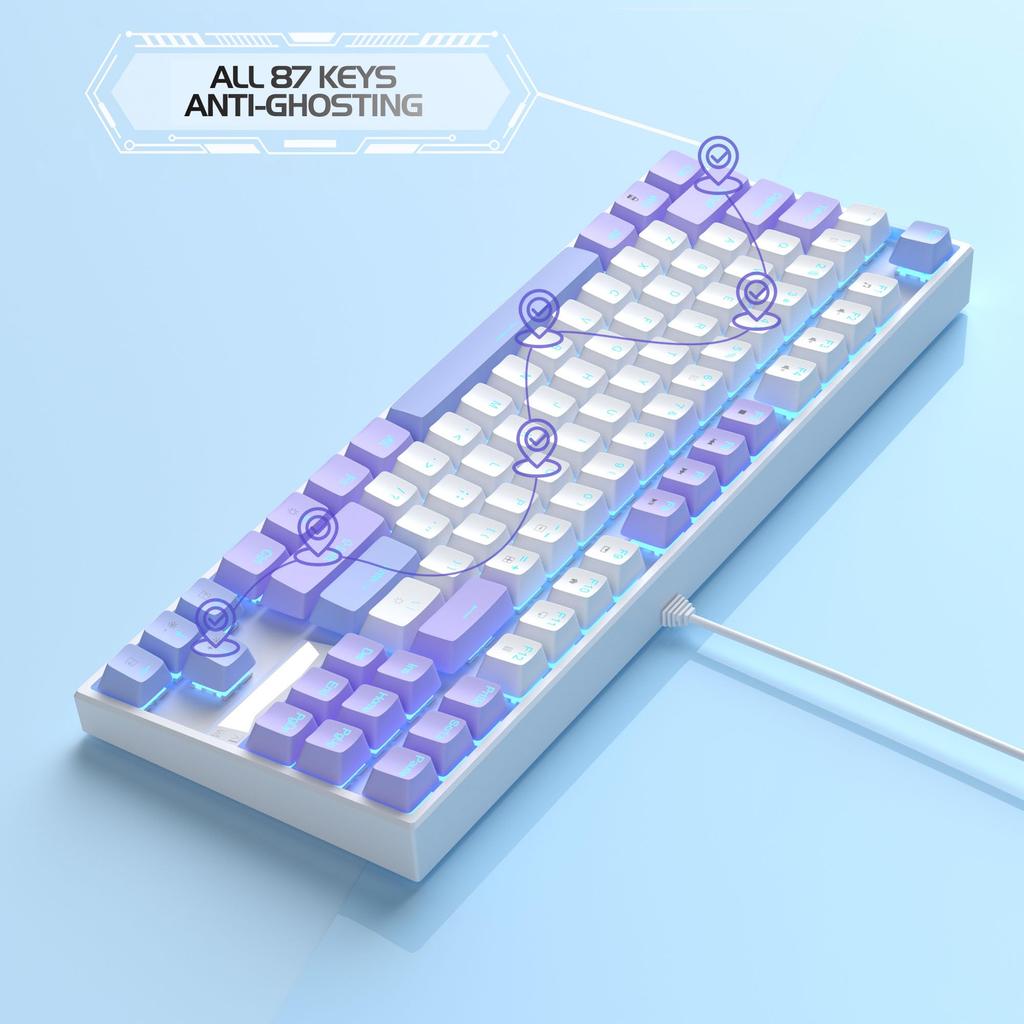 MageGee MK-Star Wired Mechanical Keyboard, Gaming, Pink, Purple, Red Switches (Purple White (Red Switches))