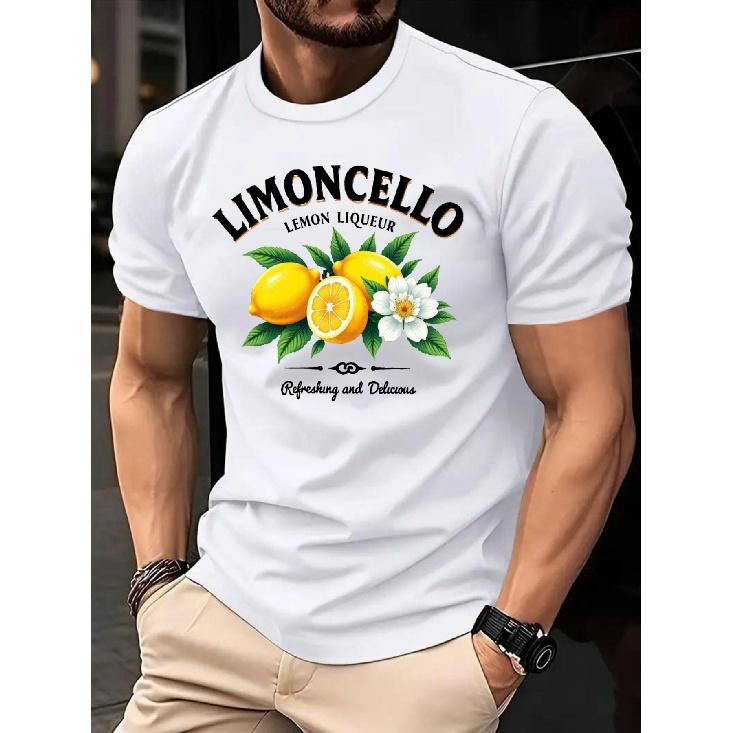 MSFS Men s Lemon Limoncello Print T-Shirt - Summer Casual Short Sleeve Tee with Refreshing Lemon & Limoncello Slogan, Breathable Micro-Stretch S белый