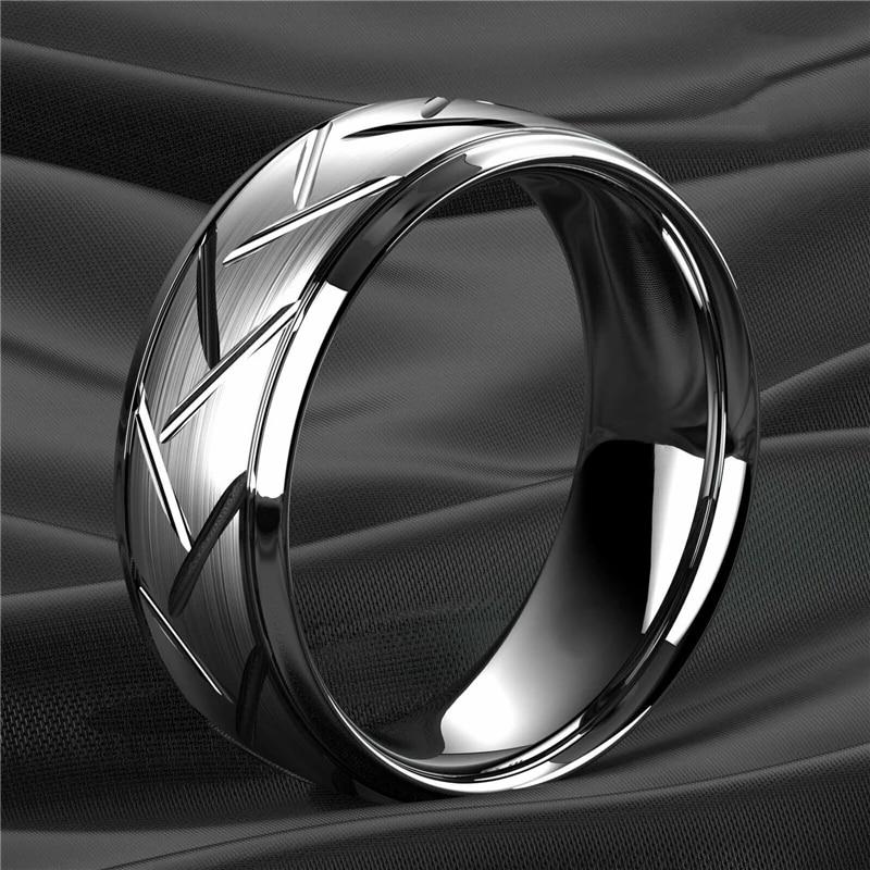 Fashion Men’s Silver Color Black Stainless Steel Ring Groove Multi-Faceted Ring For Men Women Engagement Ring Anniversary Gifts