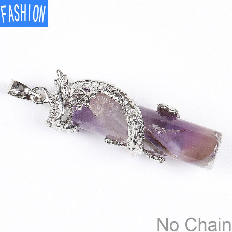 Klassisk naturstein halskjede anheng Tribal Totem Dragon svingete Crystal Column for menn og kvinner