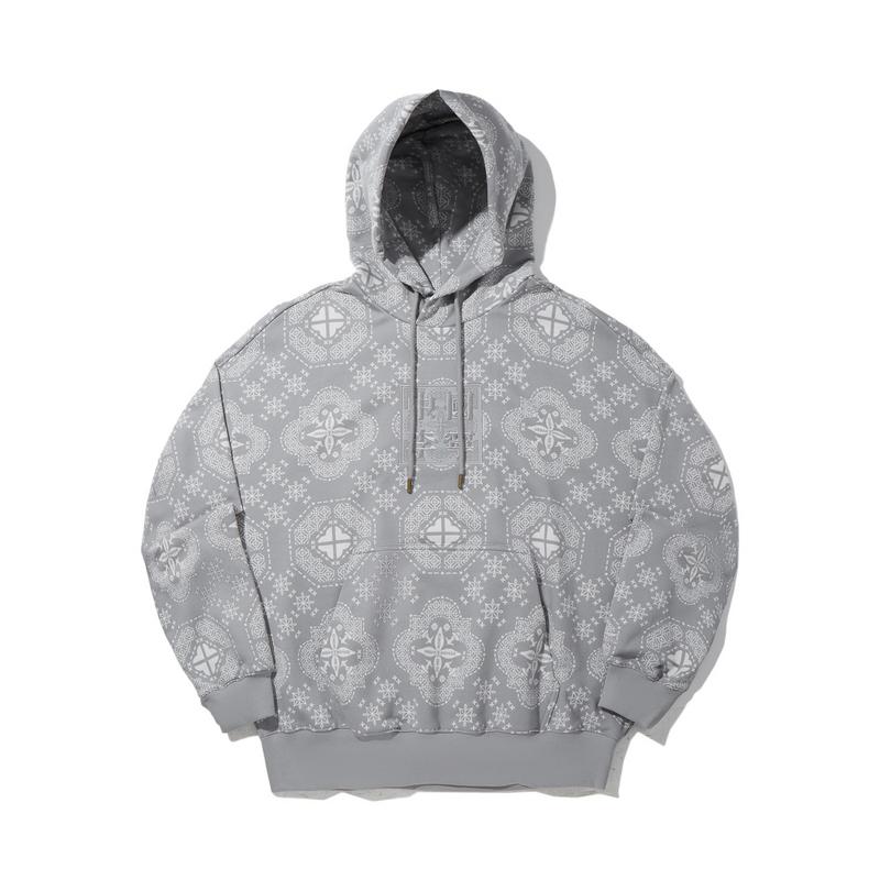 Li-Ning Unisex All-Over Print Bandana Style Hooded Sweatshirt Grey AWDV829-1 XS