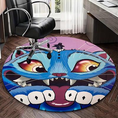 1pc Anime Cat Round Carpet  Office Chair Mat, NonSlip Rug for Home Decor, Seasonal Gift, Suitable for Office, Living Room
