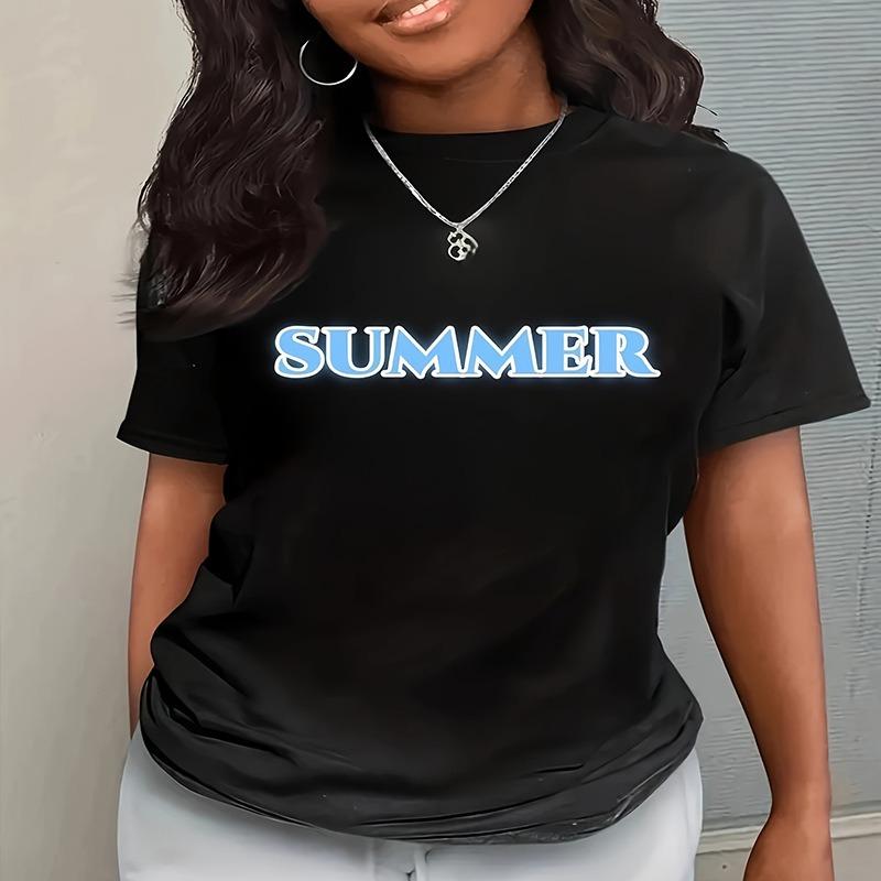 Tricou cu mâneci scurte Vară Tricou casual pentru femei cu gât rotund Litere