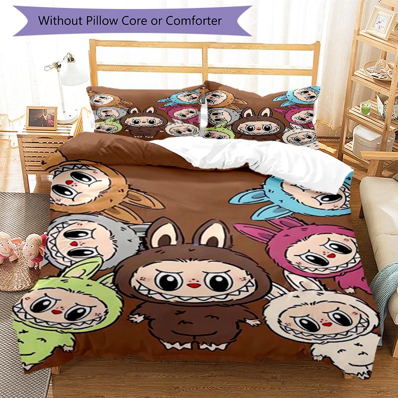 Set Biancheria da Letto Labubu 3 Pezzi Copripiumino Chiusura Include 1 Copripiumino e 2 Federe, Morbido e Confortevole per Tutte le Stagioni.