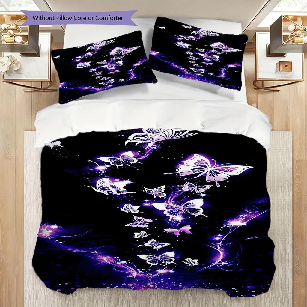 1PC Mariposas, flores Juego de Ropa de Cama Colcha Funda de Colcha Funda de Almohada Decoración del Hogar Regalo de Cumpleaños (1 * funda de edredón + 15 * funda de almohada, sin relleno)