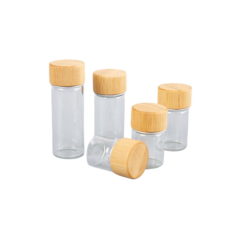 1Pc Clear Glass Bottles With Bamboo Wood Cap Empty Spice Bottles Sealed Reagent Bottle Diy Crafts Decoration Empty Small Jar