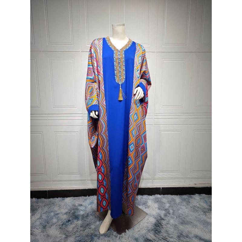 Women clothes 2024 Autumn New Batwing Sleeve Free Size Hot Drilling Middle East Arab Patchwork Tassel Dress Dresses