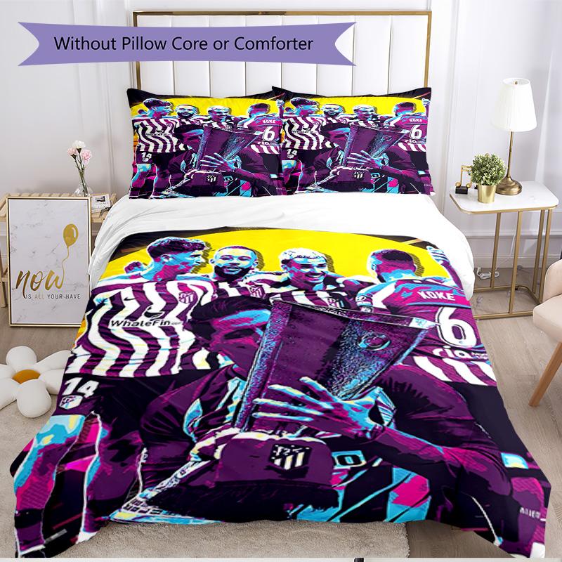3pcs Duvet Cover Set (1*Duvet Cover + 2*Pillowcase, Without Core), football club Print Soft All‑Season Bedding Set, Home Bedroom Decor Gift