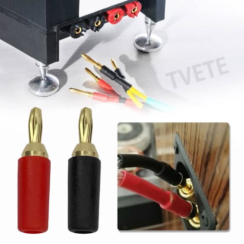 TVETE Brass Gold-Plated Banana Plugs (10-Pack) - 25mm Total Length, 3.5mm Tailhole, Pure Copper Gold-Plated Banana To Banana Male Adapter, Speaker Con