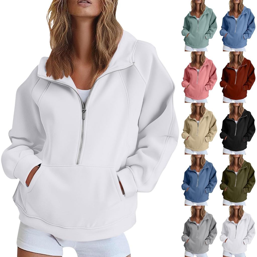 Women's Fashion Solid Color Pullover Casual Loose Button Sweatshirt