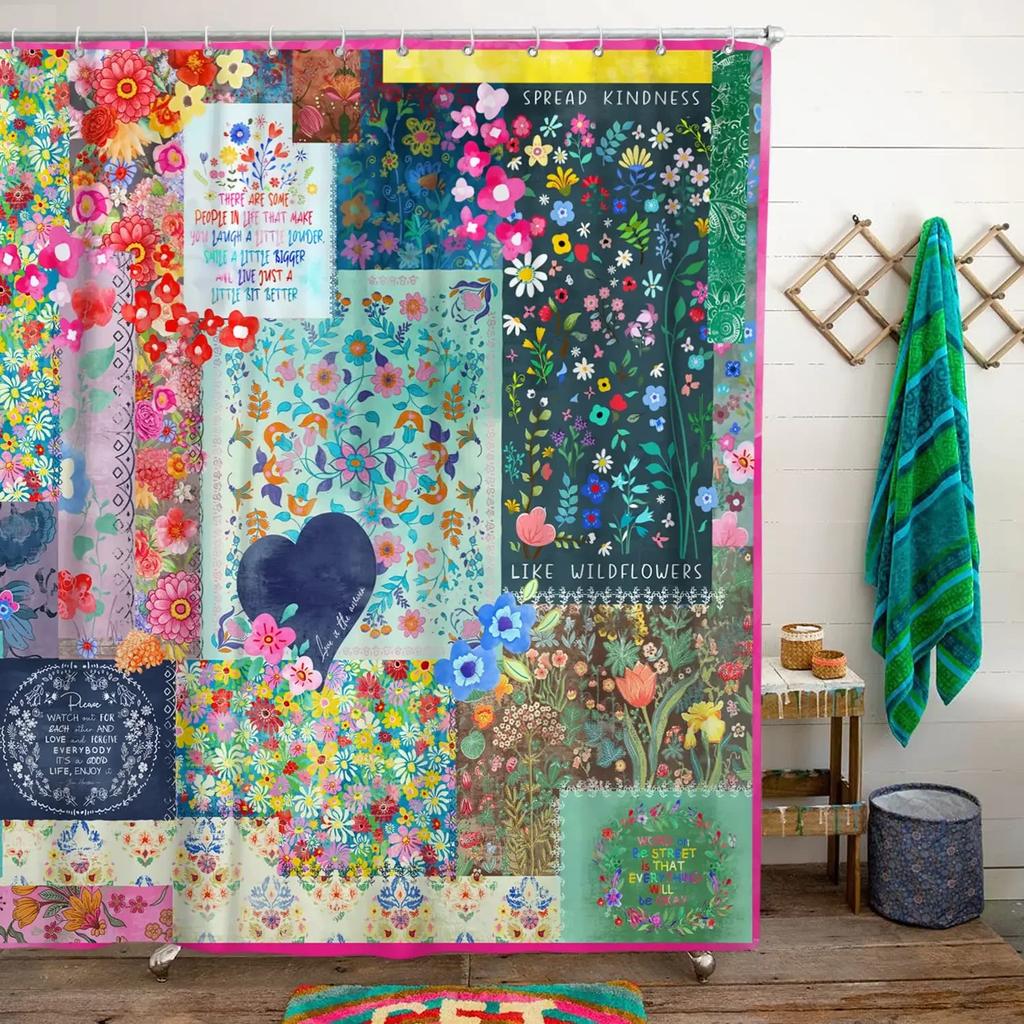 Bohemian Patchwork Print Shower Curtains For Bathroom Colorful Floral Vintage Shower Curtain Bathtubs Waterproof Fabric Screen
