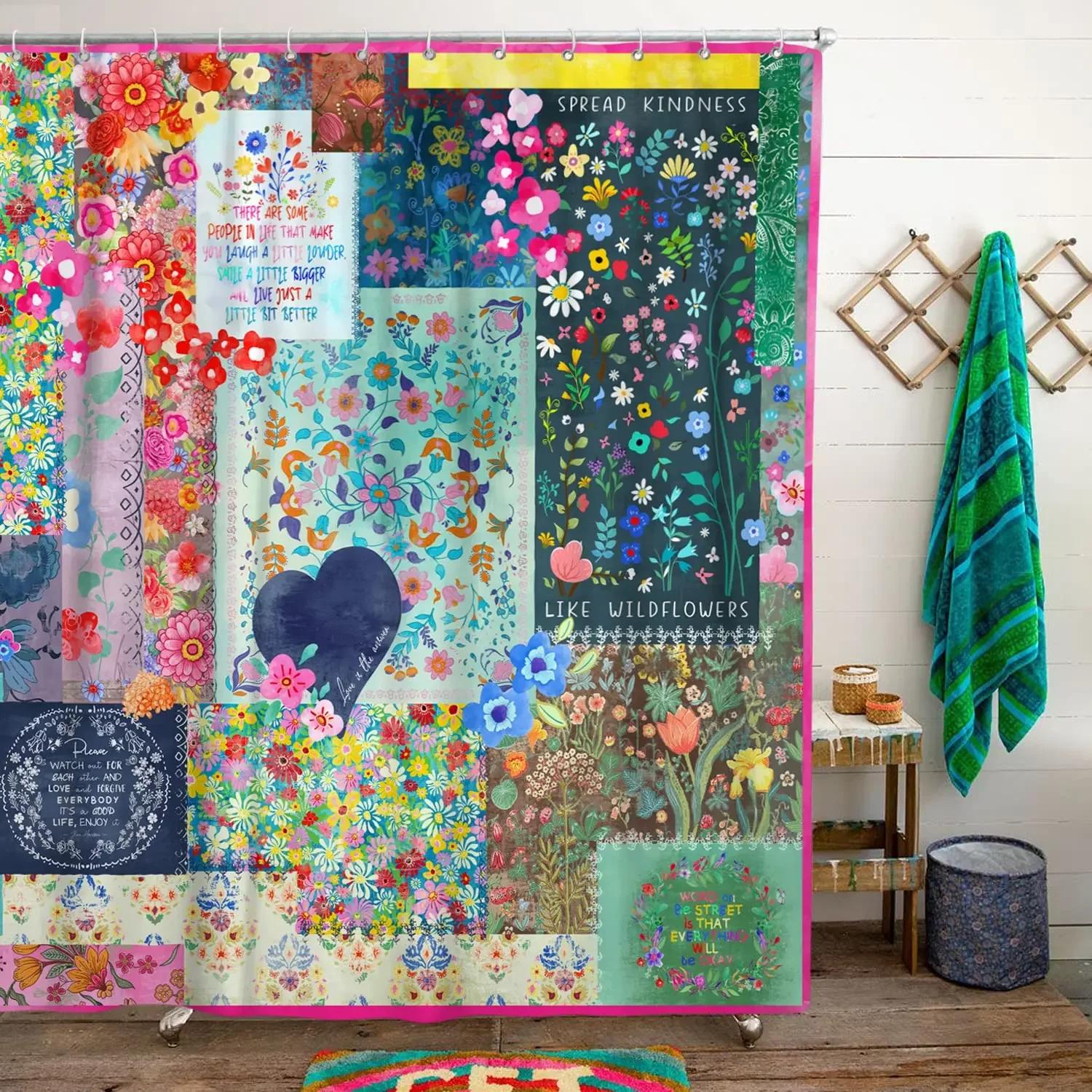 

Bohemian Patchwork Print Shower Curtains For Bathroom Colorful Floral Vintage Shower Curtain Bathtubs Waterproof Fabric Screen W60H190(CM)-1 Pcs