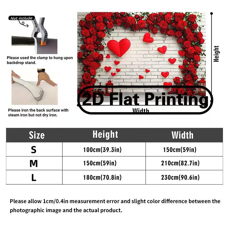 2D Valentines Day Tapestry, Red Roses & Hearts On Brick Wall Wall Decor