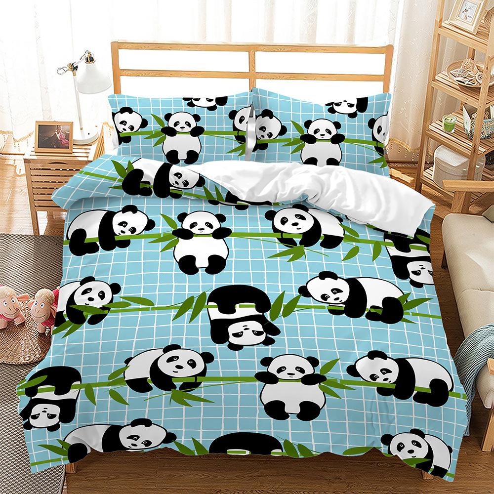Panda Animal Bamboo Bed Three-Piece Quilt Cover 3D Digital Printing Kit Four-Piece Set