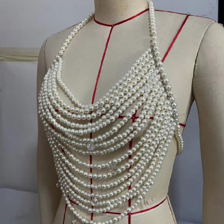 Stylish Pearls Body Necklace Fashionable Waist Chain Bra Chain Portable for Enhancing Curves At Romance Event Wear