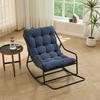 Outdoor Rocking Chair, Comfy Cushion, with Soft Thick Cushion,for Living Room, Bedroom, Reading Room, Black Frame with Navy blue Cushion