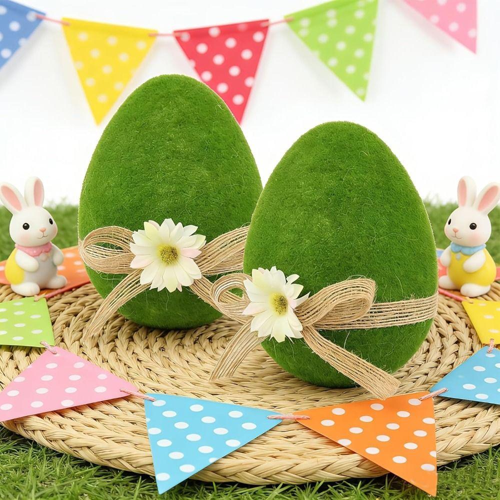 with Flower Bow Flocked Easter Eggs Colorful Easter Egg Ornaments  Spring Party Decor