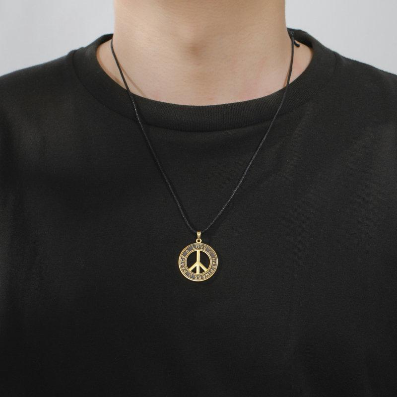 Vintage Distressed Peace Sign Pendant Necklace For Men Trendy Street Titanium Steel Clavicle Chain Jewelry Accessory