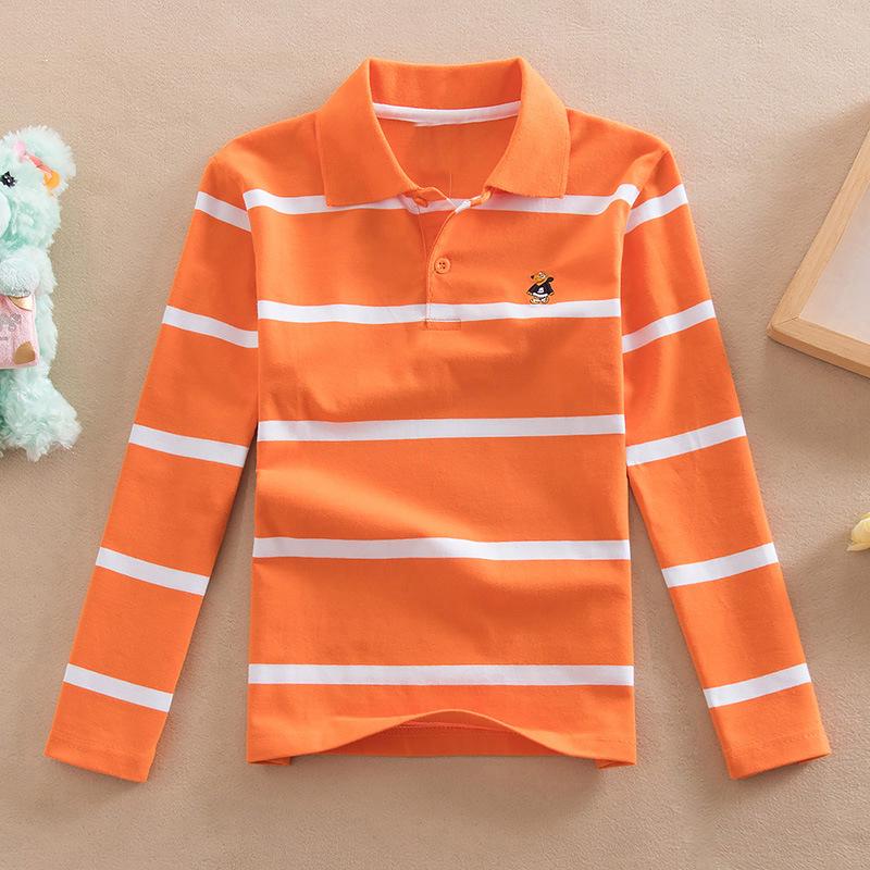 Boys' Korean Style Striped Long-Sleeve Polo Shirt with Turn-Down Collar (Sizes 100-170 cm) - Autumn & Spring Wear