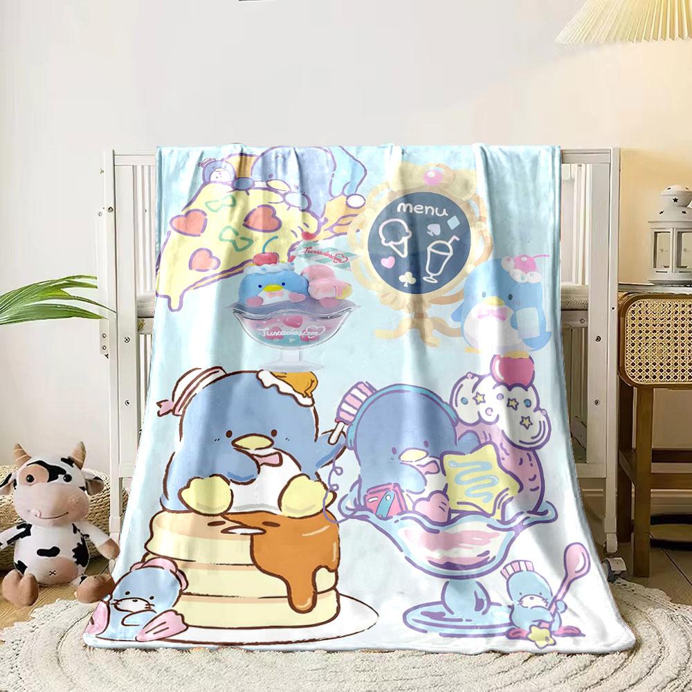 Cute penguins enjoying desserts, sweets, and a cozy pastel environment. for all seasons blanket lunch break throw gift 80cm x 120cm
