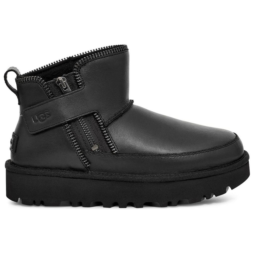 UGG Genuine Leather Solid Color Round Toe Short Snow Boots Women Boots Black 1164690-BLK
