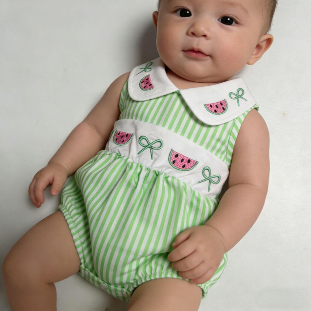 2026 Summer Baby Watermelon Embroidered Striped Sleeveless Bodysuit