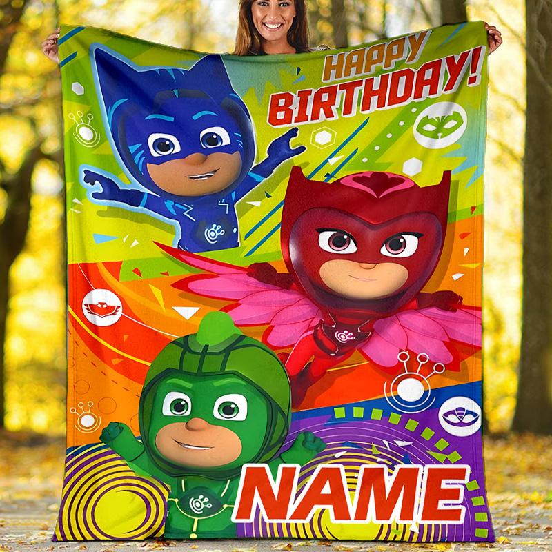 Customizable PJ Marks Throw Blanket – Personalized Name, All-Season Cozy Snug Blanket, Machine Washable, Personalized Blanket