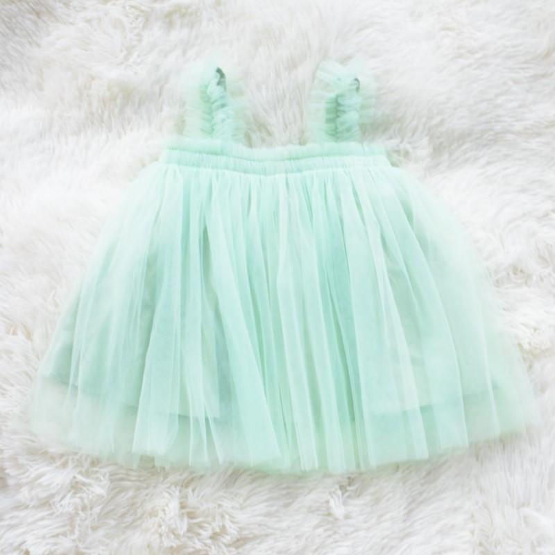 

Летнее новое сетчатое платье для девочек с лямкой через шею, пышное платье принцессы для маленьких девочек с лямкой через шею на груди 120cm аквамарин