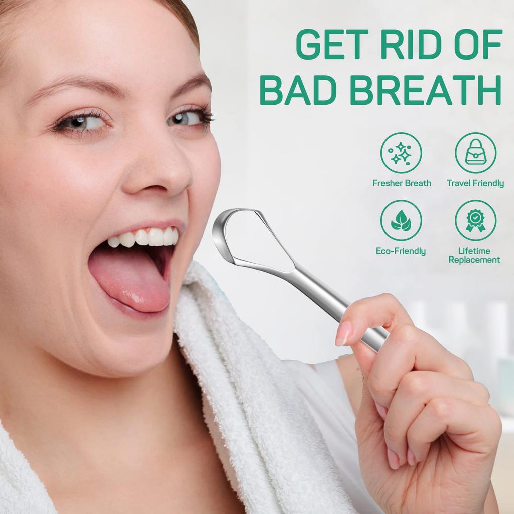 Ronavo Tongue Scraper (2 Pack), Cure Bad Breath (Medical Grade), Stainless Steel Tongue Cleaner, 100% Bpa-Free Metal Tongue Scrapers Healthier Br