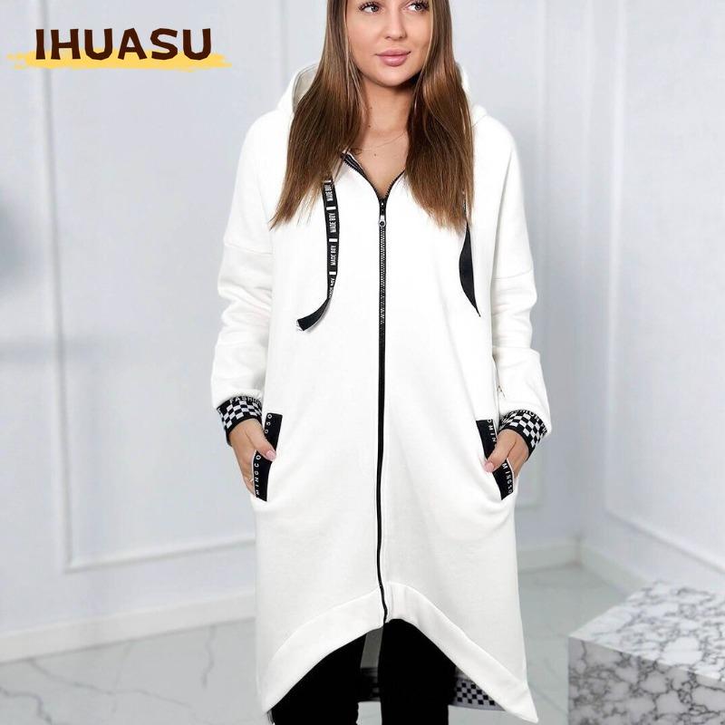IHUASU Women's Vintage Casual Solid Color Print Autumn Winter Long Sleeve Jackets & Coats