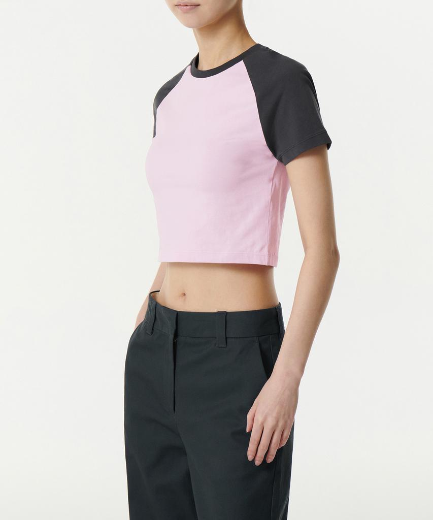 MUSINSA STANDARD WOMAN Women'S Slim Crop Raglan T-Shirt [Pale Pink/Dark Gray]