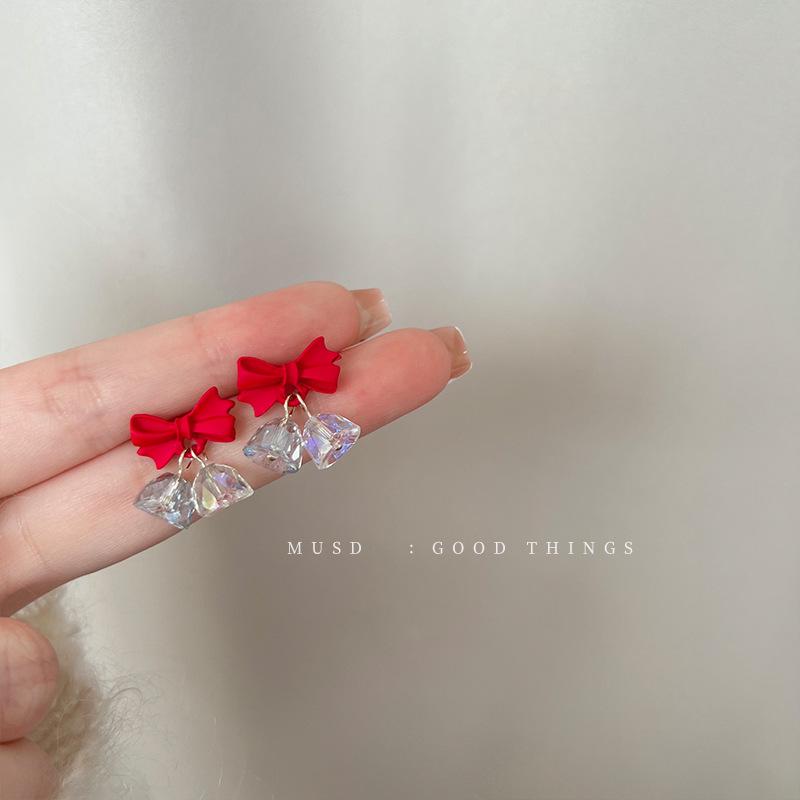 Mousse Christmas Red Bow Bell Clip-On Earrings for Girls