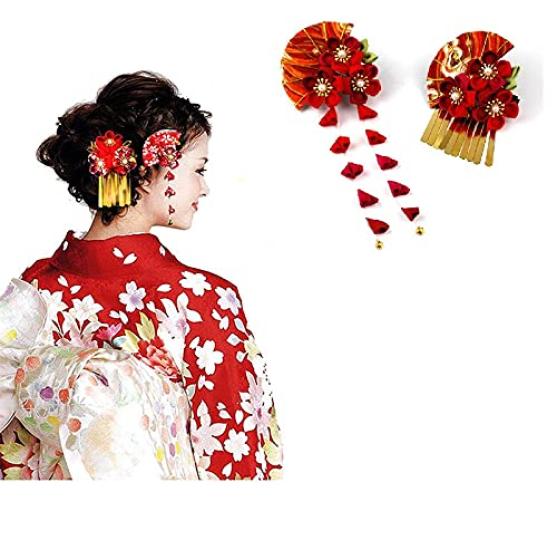 Bethany Home Hair Set of Golden Plum Blossom Hair Perfect for and Other Japanese and Perfect for and Entrance Includes a Case Tsumami-Zaiku Ornaments,