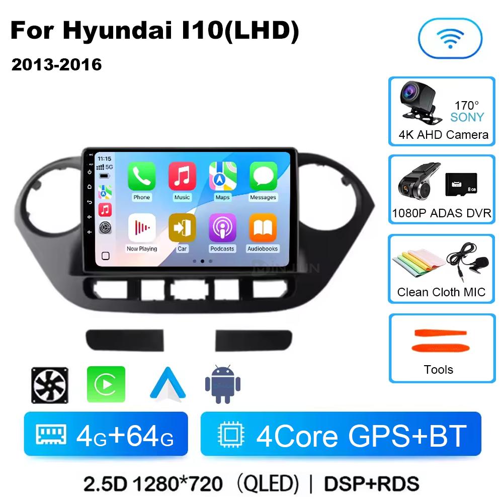 Android 14 For Hyundai I10 2 2013 -2018 LHD 2K QLED Stereo Car Radio Multimedia Video Player GPS CarPlay Auto 4G+WIFI Navigation