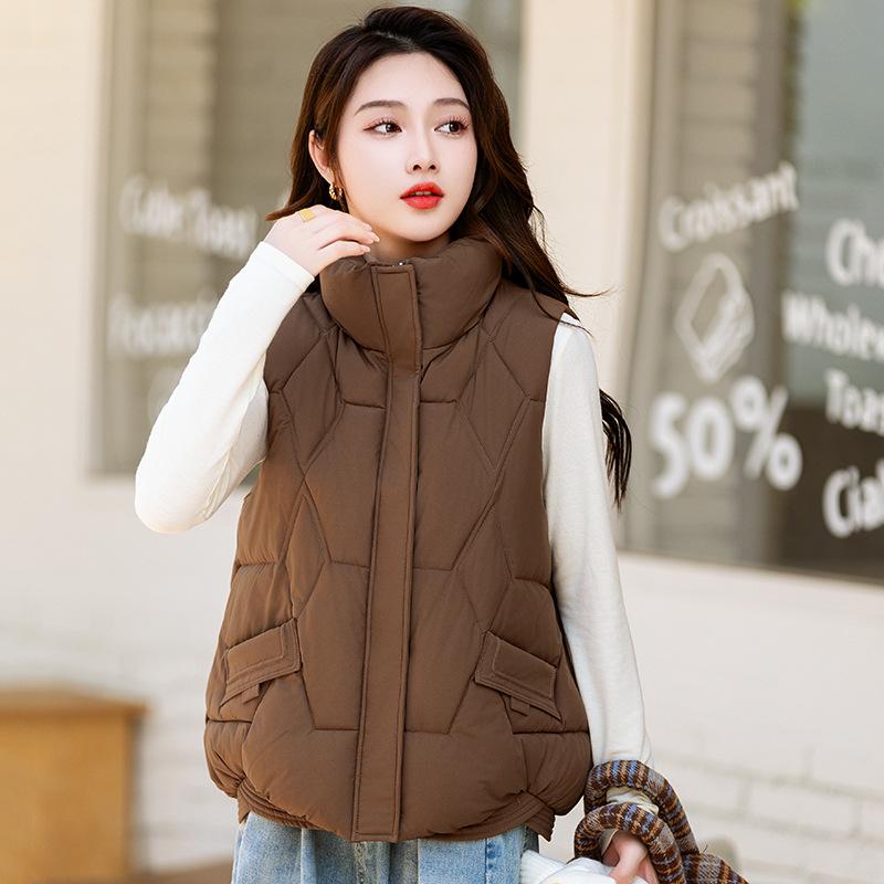 Women's Winter Stand-up Collar Short Down Vest Solid Color Loose Thin Warm Vest