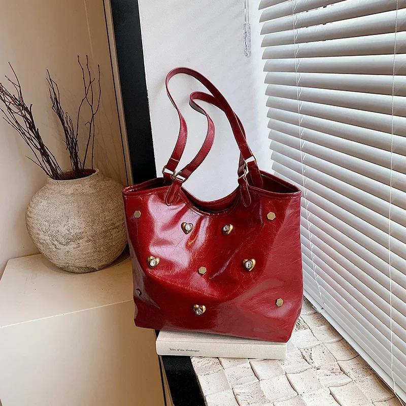 Large Capacity PU Single Women's Shoulder Bags 2026 High Quality Niche Retro Commuting Bag Fashionable Versatile Youth Tote Bag