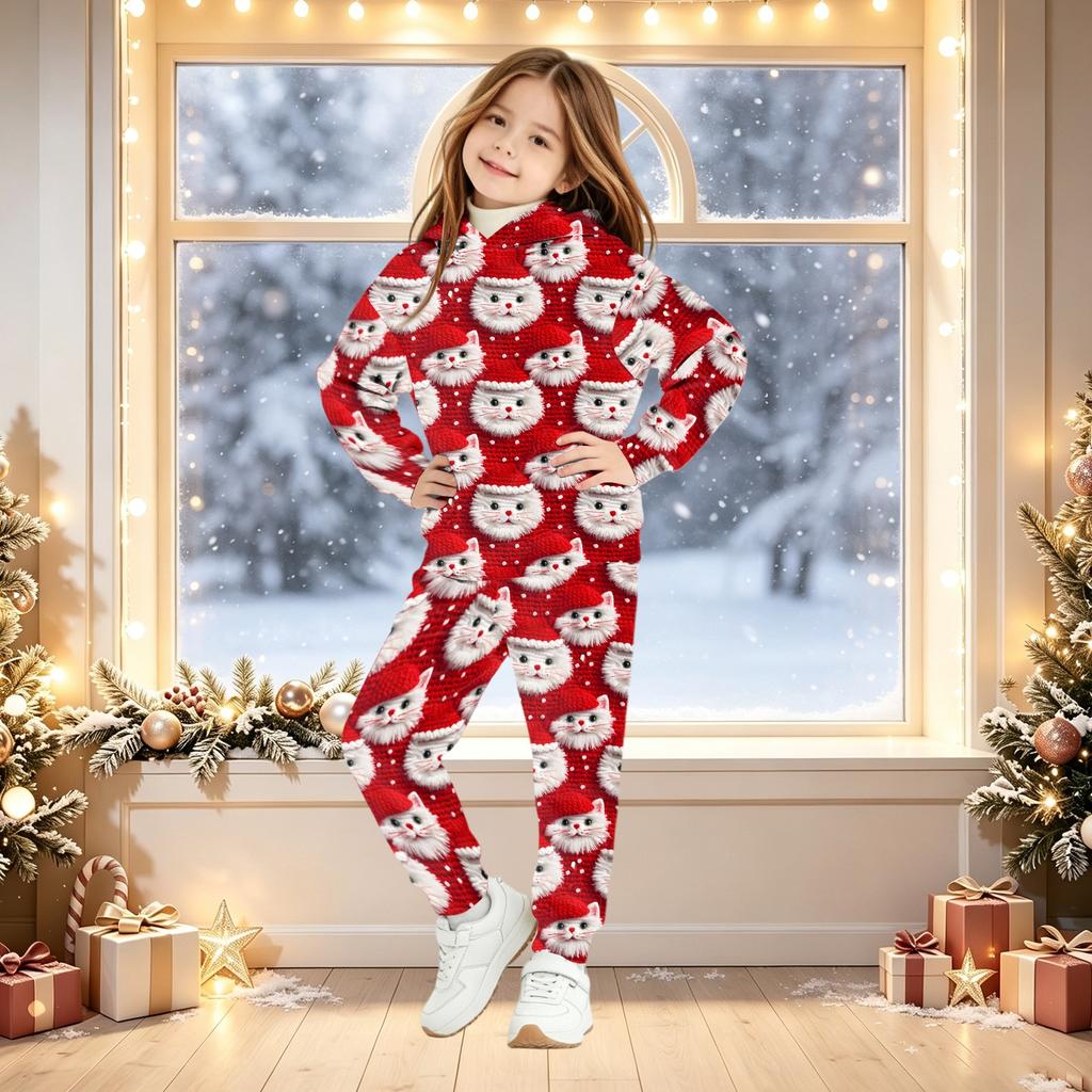 Kids Christmas Print Hoodie Set - Children's Hooded Pullover Top for Boys and Girls