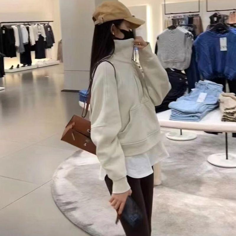 

Куртка-свитер для женщин на осень и зиму, новый весенне-осенний пуловер с полузастежкой-молнией и воротником-стойкой, короткий спортивный костюм, толстый XL