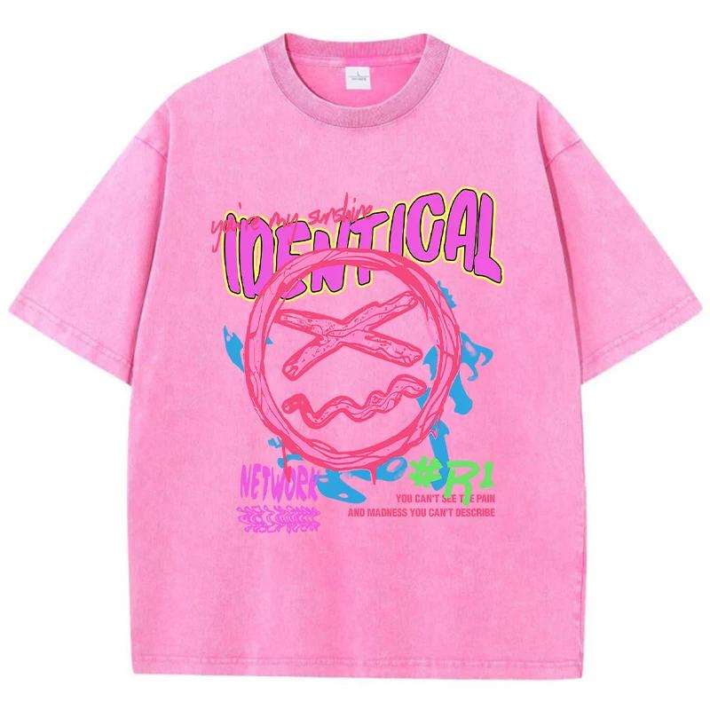 Mens Washed Cotton Tshirt Funny Sad Expression Graffiti Printed Tshirt Summer Street Short Sleeved Oversized Clothing S