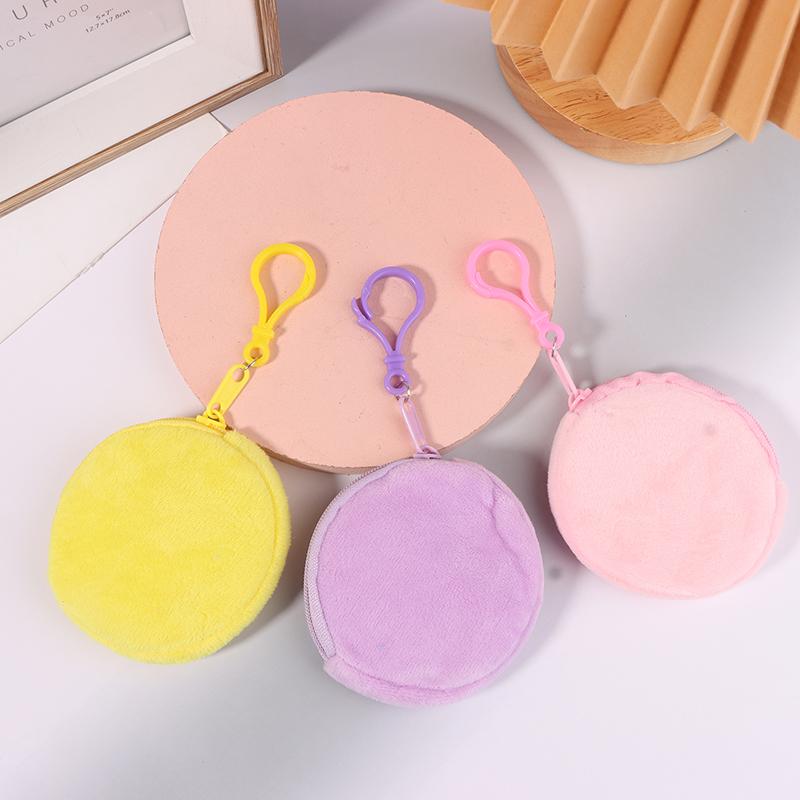 Candy Color Round Plush Coin Purse Women Cute Solid Color Change Pouch Wallet Keychain Portable Earphone Storage Bags