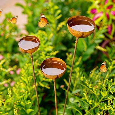 3Pcs Garden Ground Stake Weatherproof Metal Garden Stakes Multi-functional Bird Watering Station for Outdoor Garden Yard Patio Decor